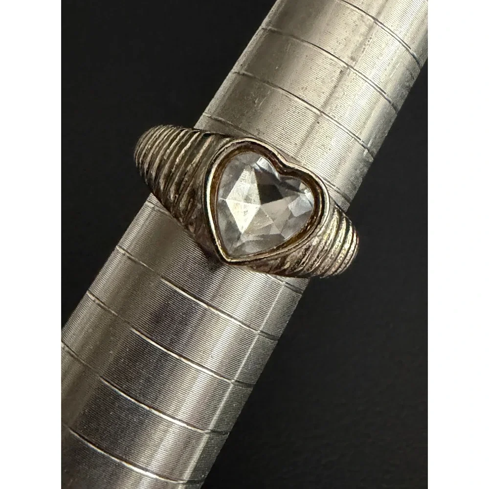 Rhinestone Cocktail Ring Heart Silver Tone